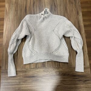 Veronica Beard Sweater Cream Gray Chunky Balloon Sleeves Sweater Knit Size Small